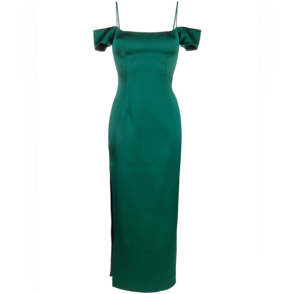 AUTHENTIC RASARIO Green Off-Shoulder Satin Gown